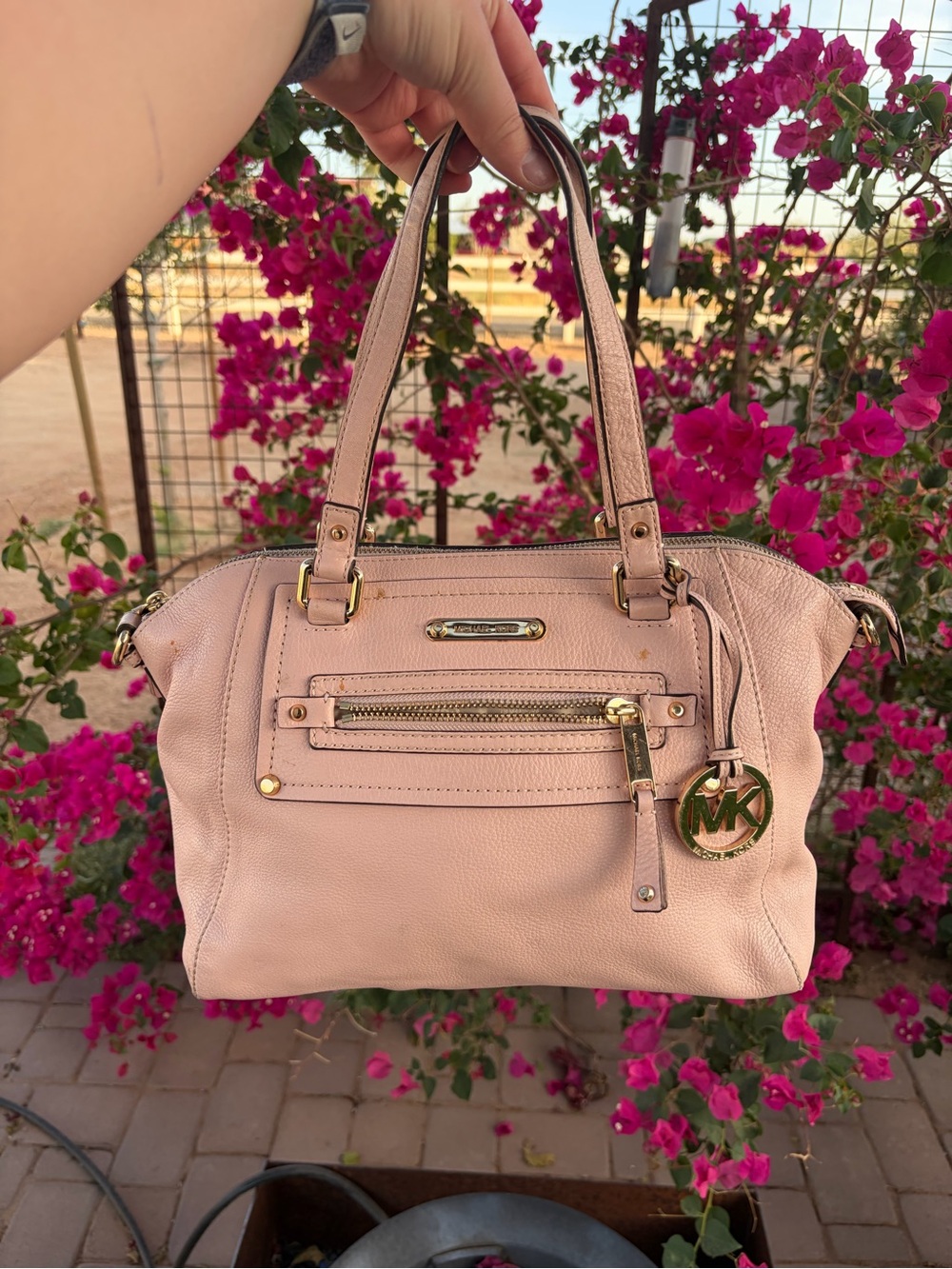 Michael Kors Blush Pink Leather Shoulder Bag with Gold Hardware